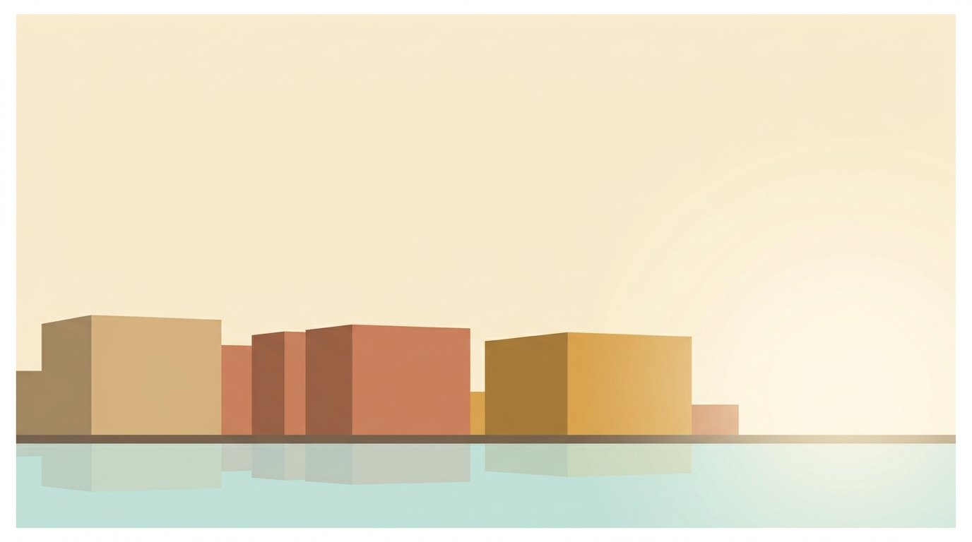 The Three Graces on the Liverpool waterfront in flat warm colour planes